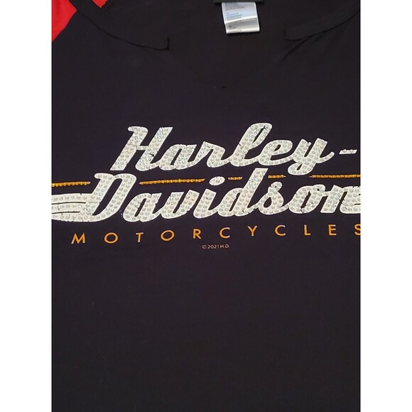 Women's Size Medium Harley-Davidson Tee Sparkly V-neck Vintage Look - Picture 2 of 5